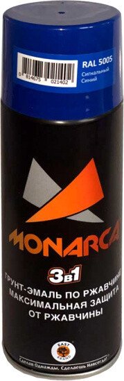 

Грунт-эмаль Monarca По ржавчине 3 в 1 RAL 5005 0.52 л (сигнальный синий)