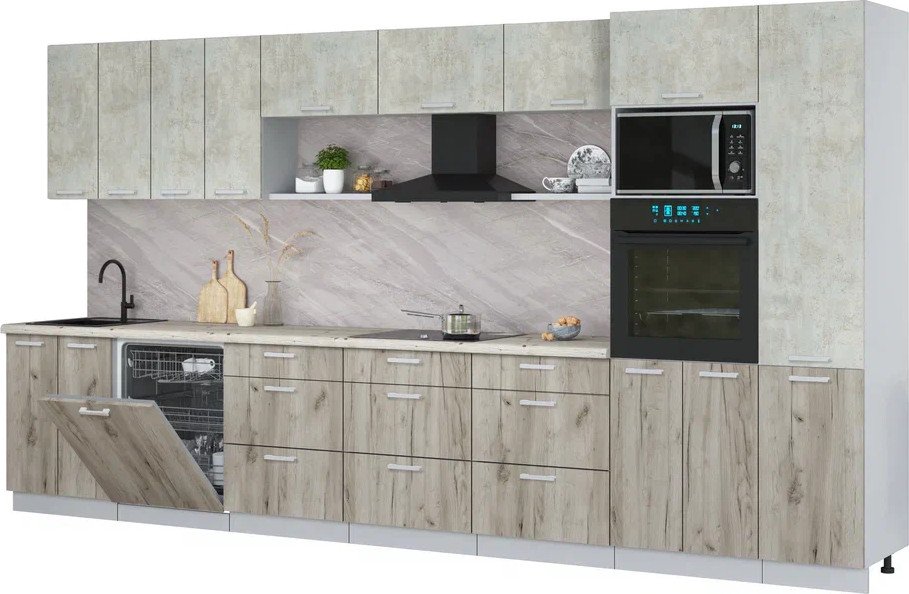 

Готовая кухня Интерлиния Мила Лайт 4.0-ПМ1 (бетон лайт/дуб серый/бискайская сосна)