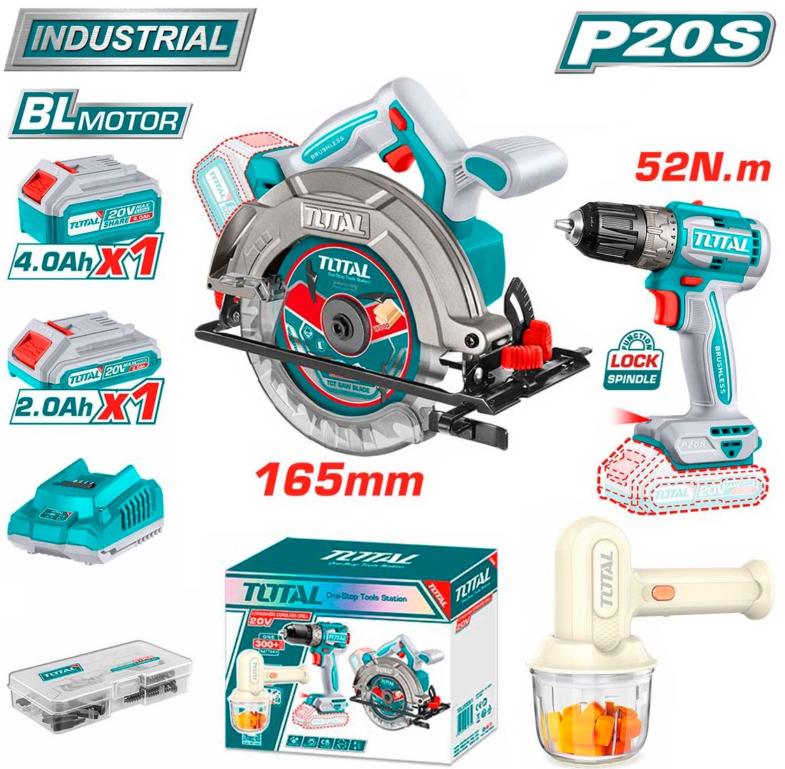 

Total TOSLI240583 (циркулярка, шуруповерт, миксер, 2 АКБ)