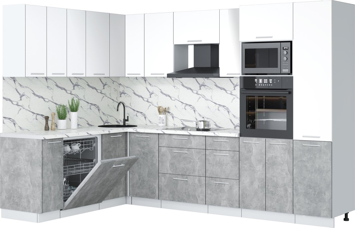 

Готовая кухня Интерлиния Мила Лайт 1.896х2.98 (белый платинум/бетон/белый гранит)