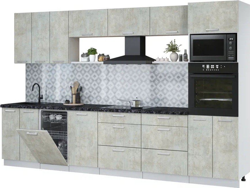 

Готовая кухня Интерлиния Мила Лайт 3.3-ПМ3 (бетон лайт/бетон лайт/кастилло темный)