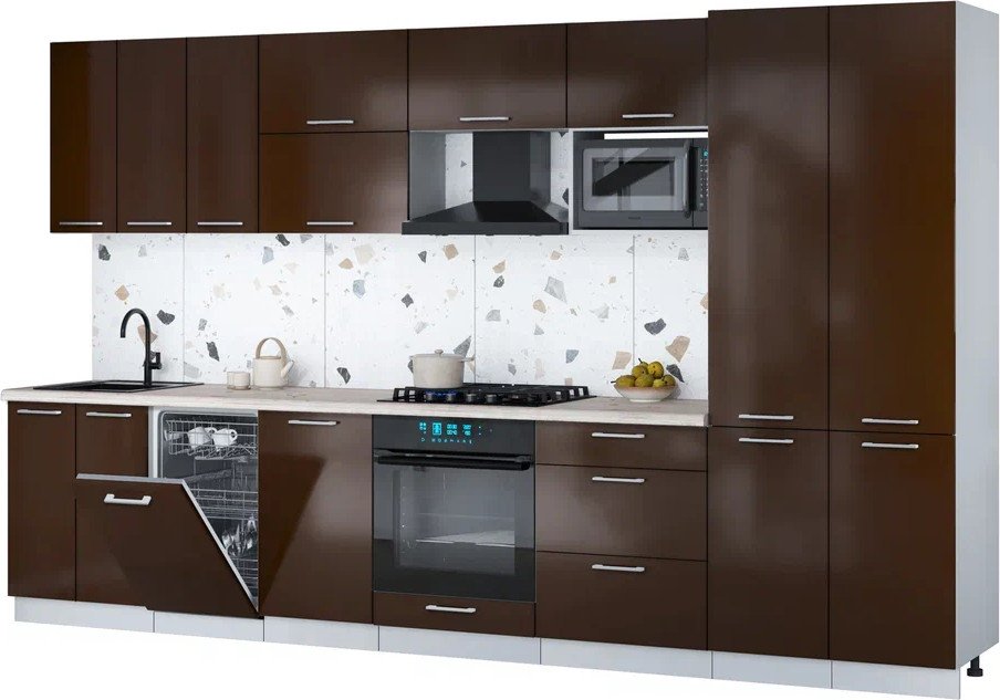 

Готовая кухня Интерлиния Мила Gloss 3.5-ПМ4 (шоколад глянец/шоколад глянец/бискайская сосна)