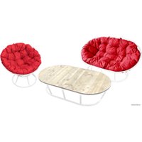 Набор садовой мебели M-Group Мамасан, Папасан и стол 12130106 (белый/красная подушка)