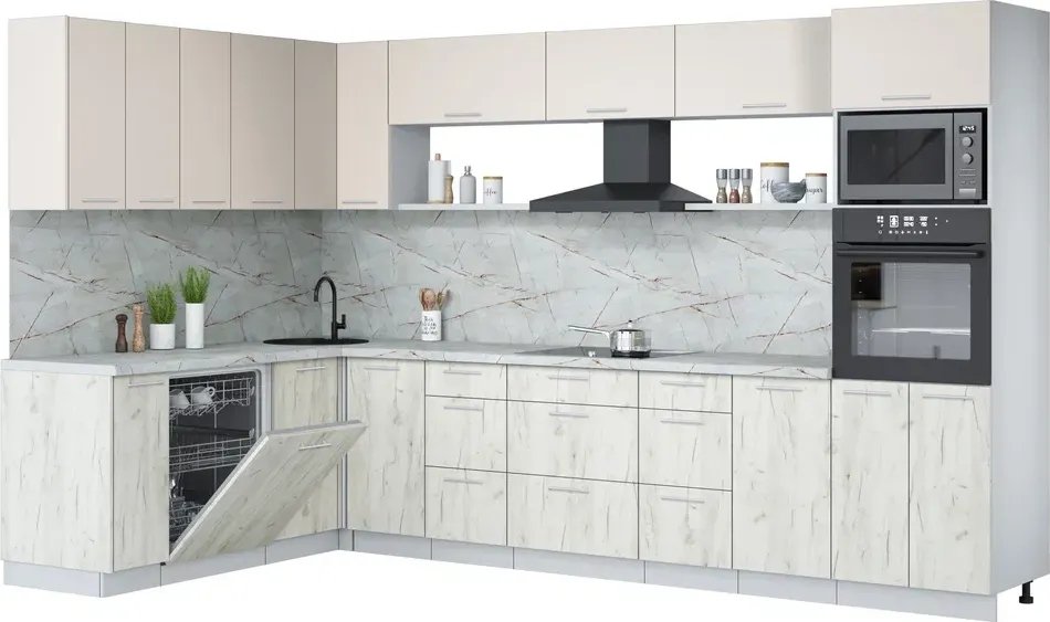 

Готовая кухня Интерлиния Мила Лайт 1.896х3.38-2 (персидский жемчуг/дуб белый/серый каспий)