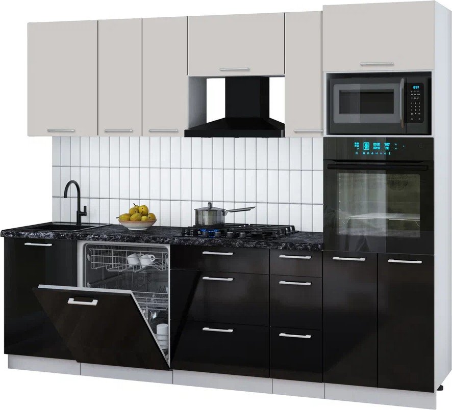 

Готовая кухня Интерлиния Мила Gloss 2.6-ПМ1 (черный глянец/кашемир/кастилло темный)