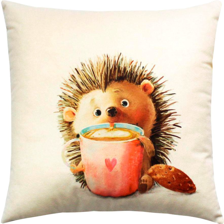 Декоративная подушка Matex Fluffy. Ежик и кофеек 62-332 (молочный/светло-коричневый)