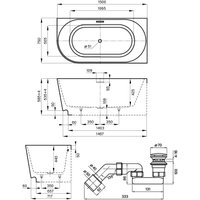 Ванна Wellsee Festive Fox 150x75 28730501R (пристенная ванна (правая) белый глянец, экран, ножки, сифон-автомат хром)
