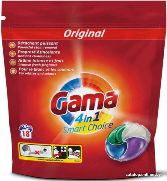 Капсулы для стирки Gama Универсальный 4 в 1 Smart Choice 18 шт