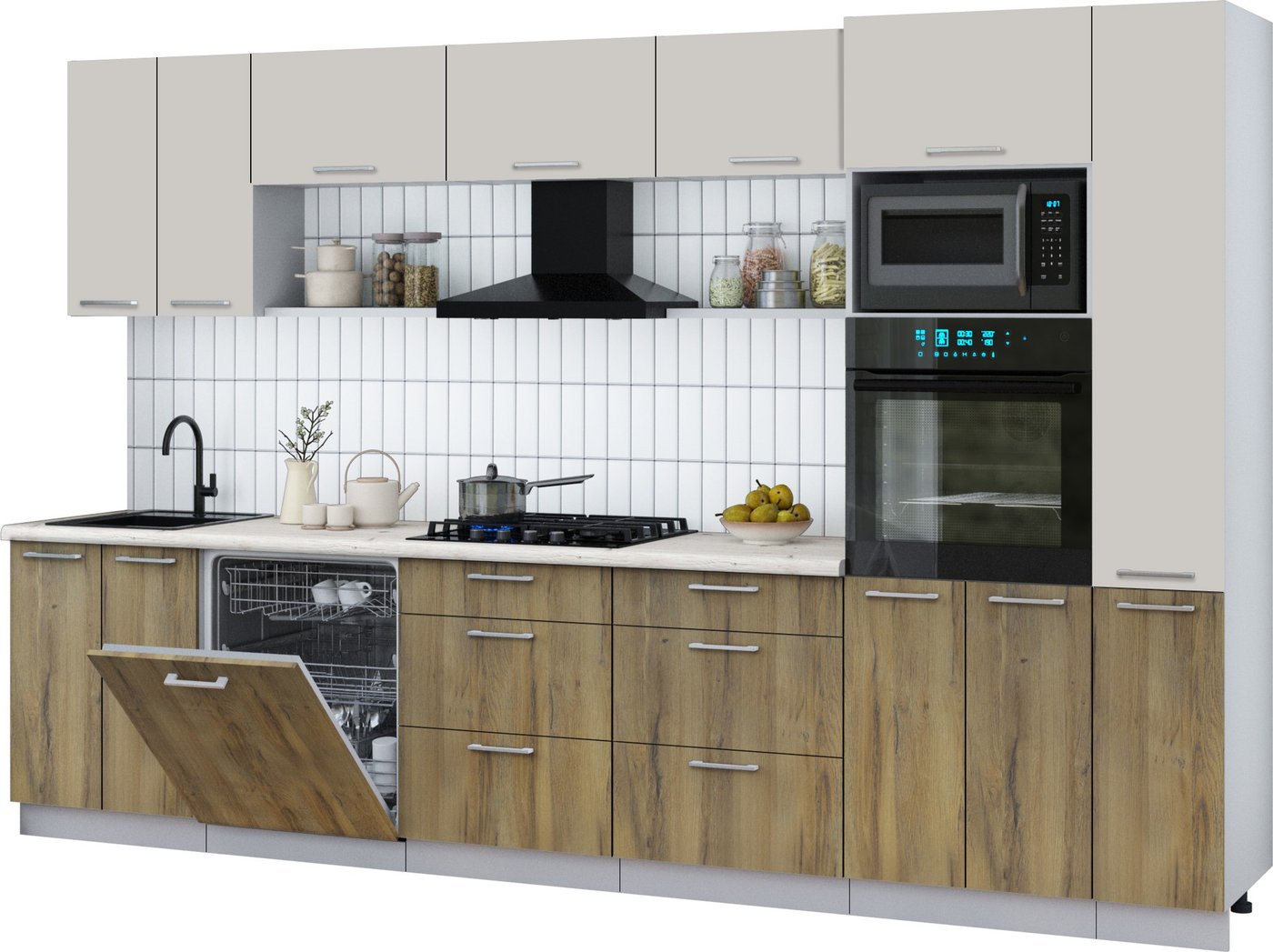 

Готовая кухня Интерлиния Мила Gloss 3.3-ПМ1 (дуб вотан/кашемир/бискайская сосна)