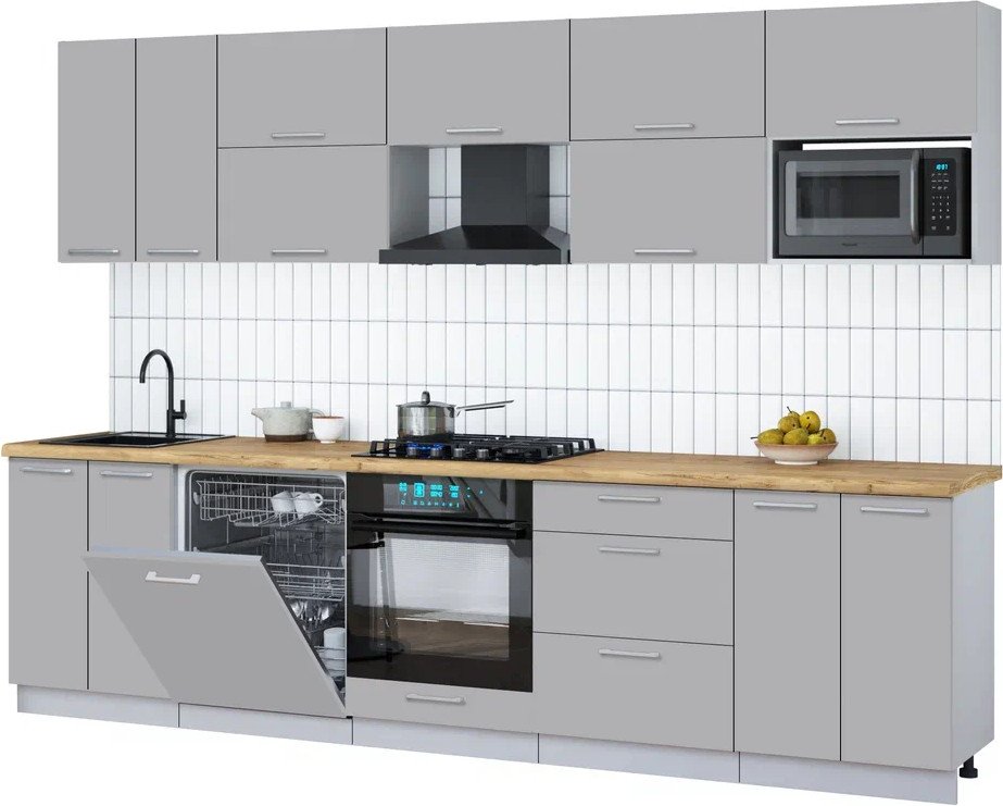 

Готовая кухня Интерлиния Мила Gloss 3.0-ПМ2 (грей/грей/дуб бунратти)