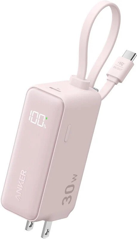 Внешний аккумулятор Anker Power Bank Fusion Built-In USB-C Cable A1636 30W 5000mAh (розовый)