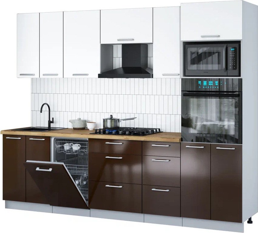 

Готовая кухня Интерлиния Мила Gloss 2.65-ПМ3 (шоколад глянец/белый/дуб бунратти)