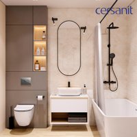 Унитаз подвесной Cersanit Brasko Smart DPL EO Slim + Aqua 50 Prime P 69319 (с кнопкой Accento Circle хром глянцевый)