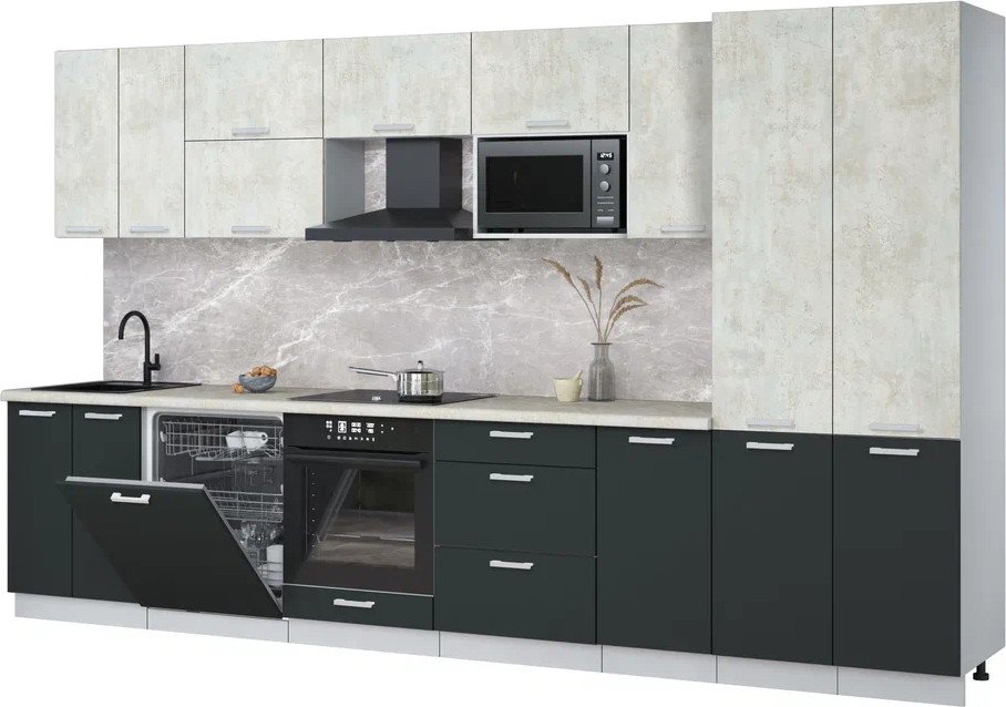 

Готовая кухня Интерлиния Мила Лайт 3.6-ПМ2 (бетон лайт/антрацит/опал светлый)