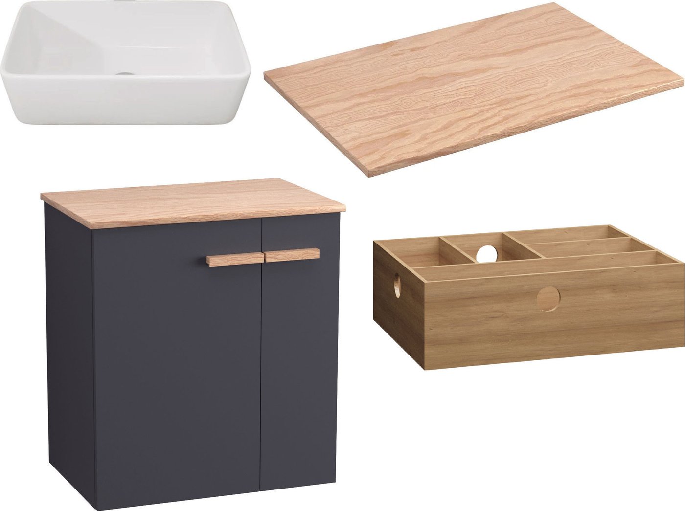 

Lauter Комплект мебели для ванной Adri тумба, столешница, раковина 21674A (органайзер 32 см, 59 см, антрацит)