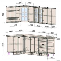 Готовая кухня Интерлиния Мила Деко 1.2x2.2 (океан/травертин серый)