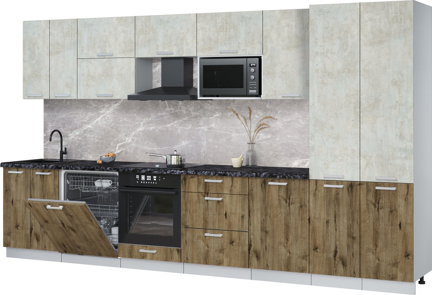 

Готовая кухня Интерлиния Мила Лайт 3.7-ПМ2 (бетон лайт/дуб веллингтон/кастилло темный)