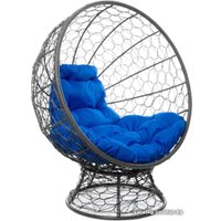 Кресло M-Group Кокос на подставке 11590310 (серый ротанг/синяя подушка)