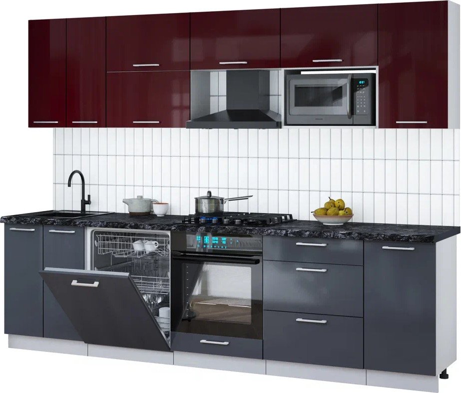 

Готовая кухня Интерлиния Мила Gloss 2.8-ПМ2 (асфальт глянец/бордовый глянец/кастилло темный)