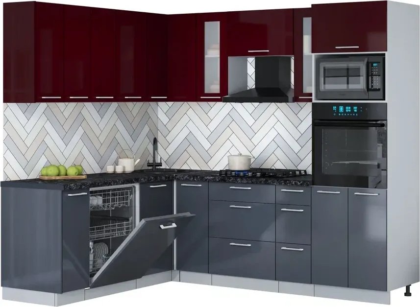 

Готовая кухня Интерлиния Мила Gloss 1.896х2.38 (асфальт глянец/бордовый глянец/кастилло темный)