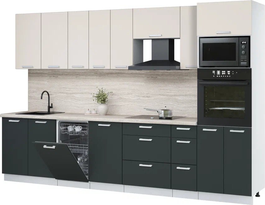 

Готовая кухня Интерлиния Мила Лайт 3.2-ПМ3 (персидский жемчуг/антрацит/травертин серый)