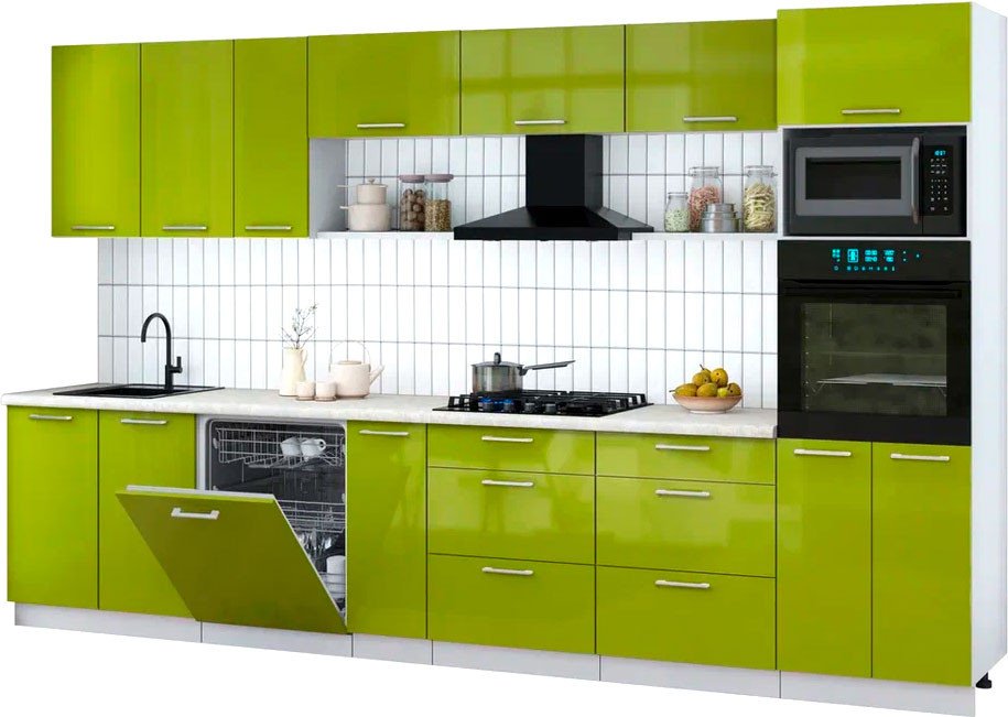 

Готовая кухня Интерлиния Мила Gloss 3.5-ПМ1-2 (яблоко глянец/яблоко глянец/опал светлый)