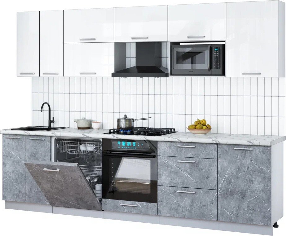 

Готовая кухня Интерлиния Мила Gloss 2.9-ПМ2 (керамика/белый глянец/белый гранит)