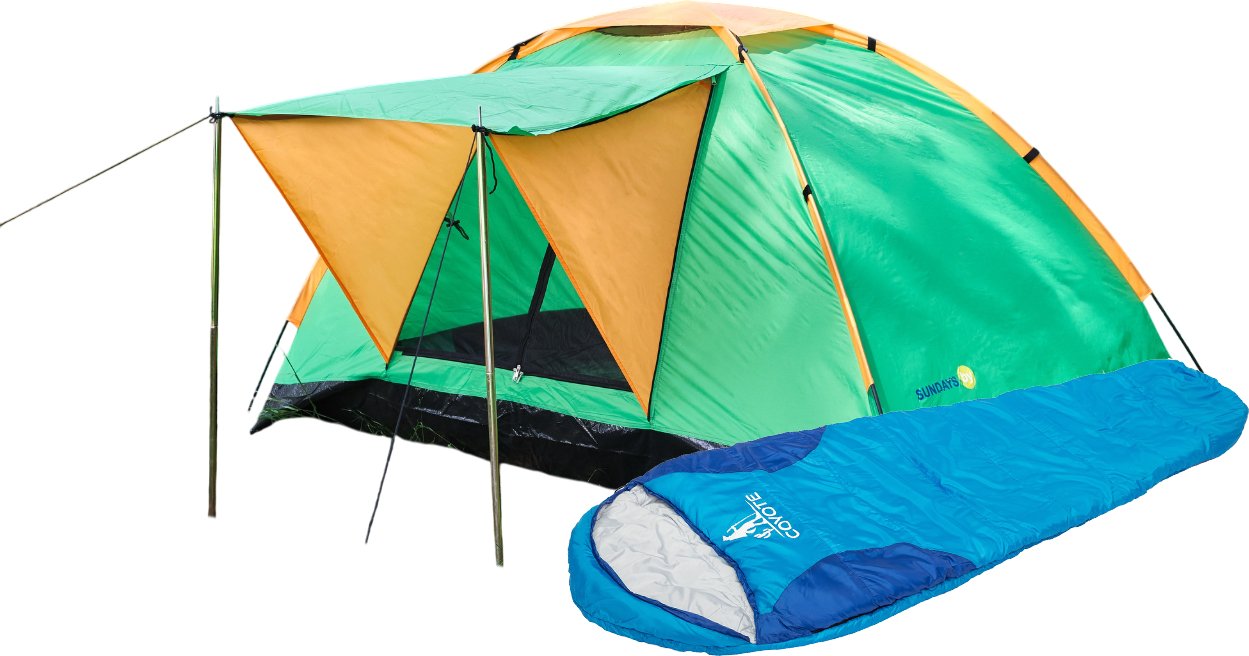 

Кемпинговая палатка Sundays ZC-TT002-3 (зеленый/оранжевый со спальным мешком Baring ZC-SB022 синий)