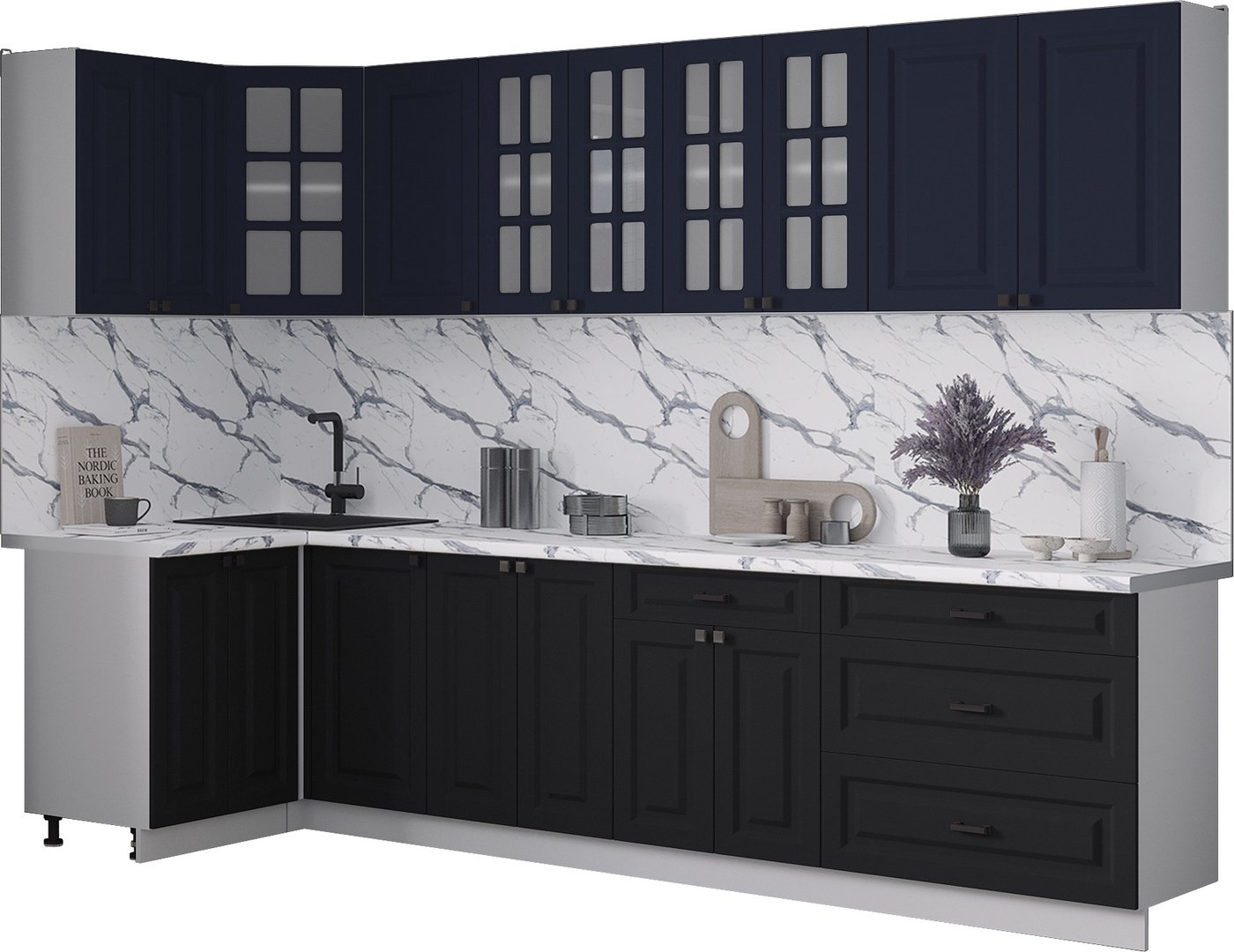 

Готовая кухня Интерлиния Мила Деко 1.2x3.0 (черный/индиго/белый гранит)