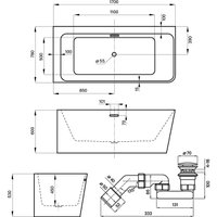 Ванна Wellsee Bromance 170x78 23160401R (пристенная ванна (левая) белый глянец, экран, ножки, сифон-автомат хром)
