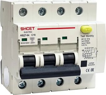 Дифференциальный автомат Shcet АВДТ64 3Р+N 50А 30мА 6кА тип АС S0003329