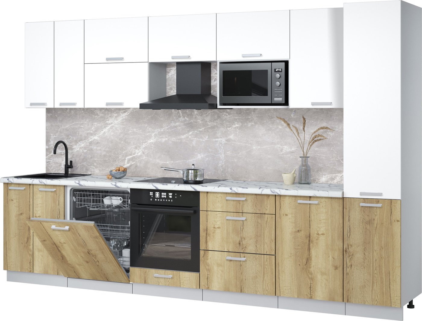 

Готовая кухня Интерлиния Мила Лайт 3.3-ПМ2 (белый платинум/дуб золотой/белый гранит)