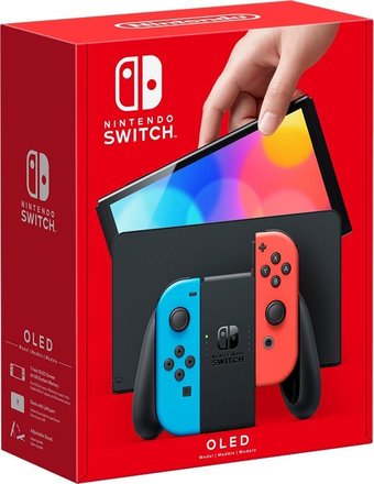 Switch OLED (черный, с неоновыми Joy-Con)