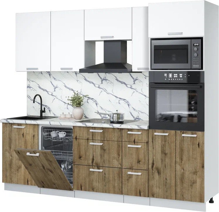 

Готовая кухня Интерлиния Мила Лайт 2.45-ПМ3 ( белый платинум/дуб веллингтон/белый гранит)