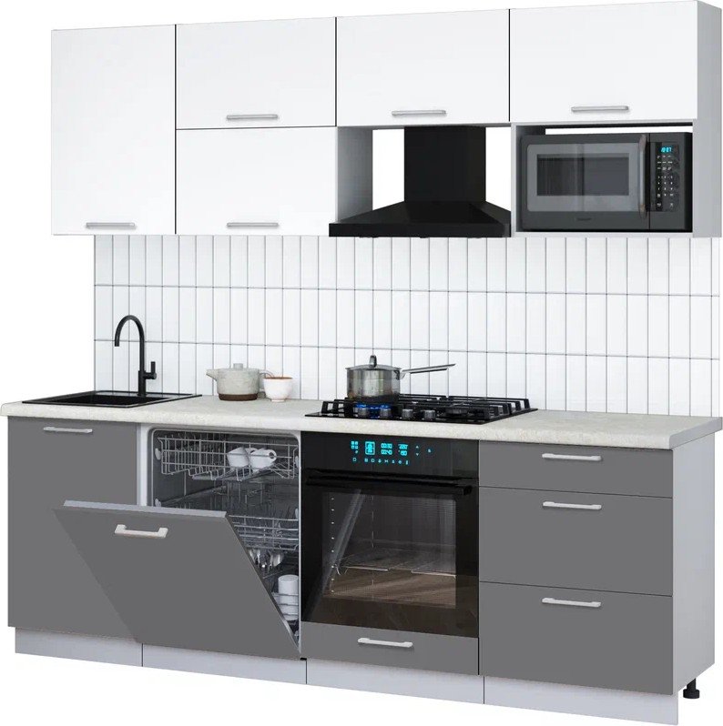 

Готовая кухня Интерлиния Мила Gloss 2.3-ПМ2 (серый/белый/опал светлый)