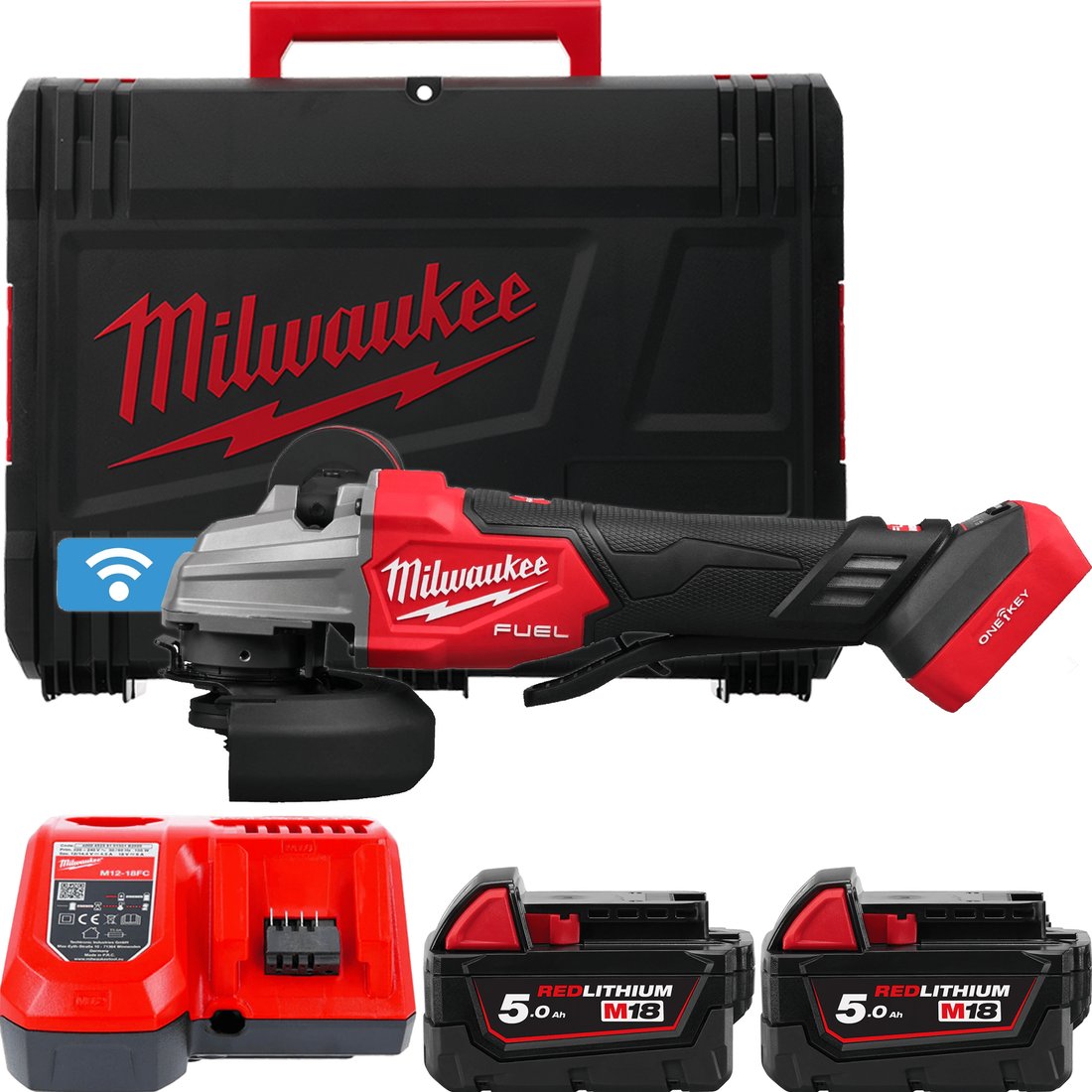 

Угловая шлифмашина Milwaukee M18 Fuel One-Key M18FSAGSVO125X-502X 4933493553 (с 2-мя АКБ 5 Ач, кейс)
