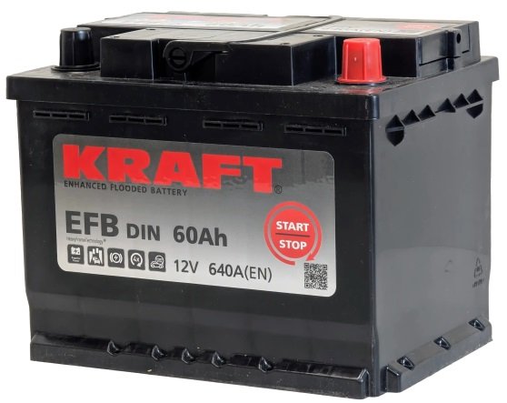 

Автомобильный аккумулятор KRAFT EFB R+ (60 А·ч)