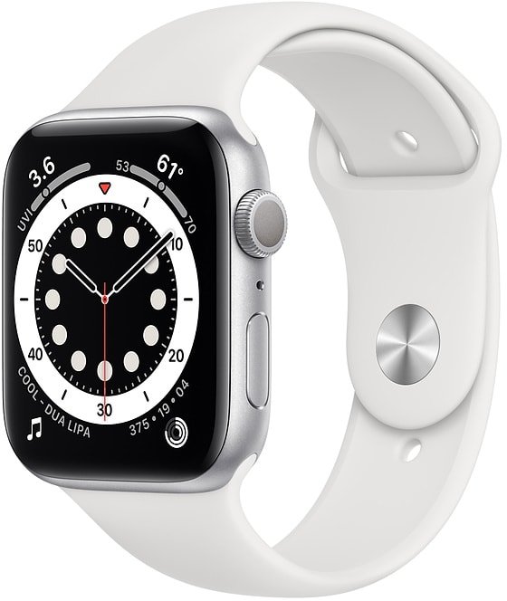 

Умные часы Apple Watch Series 6 44 мм (алюминий серебристый/белый спортивный)