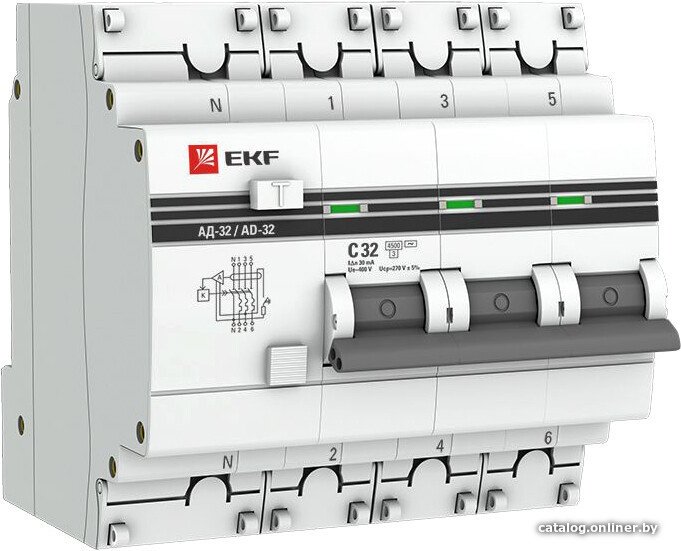 Дифференциальный автомат EKF PROxima АД-32 3P+N 32А30мА DA32-32-30-4P-pro