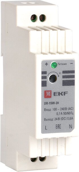 

Блок питания на DIN-рейку EKF PROxima DR-15W-24