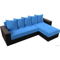 Угловой диван Лига диванов Дубай лайт правый 114162 (велюр голубой/экокожа черный)