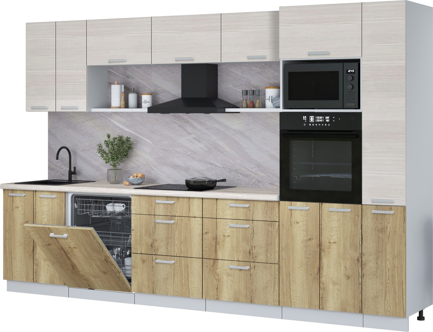 

Готовая кухня Интерлиния Мила Лайт 3.3-ПМ1 (вудлайн кремовый/дуб золотой/травертин серый)