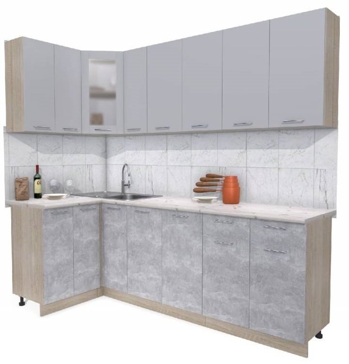 

Готовая кухня Интерлиния Мила 12x25 (серебристый-бетон-бискайская сосна)