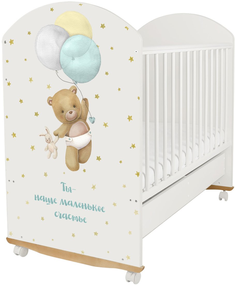 

Классическая детская кроватка Indigo My Sleepy Слоник колесо-качалка и ящик (белый)