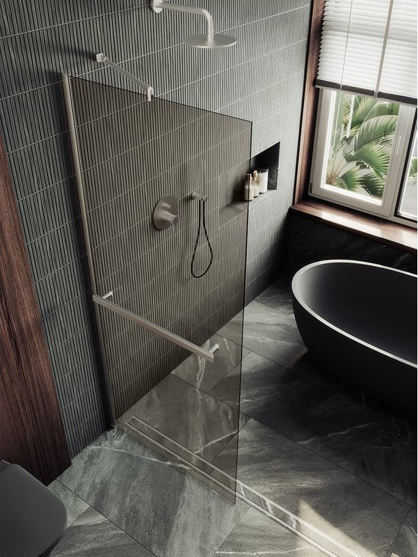 Душевая стенка MaybahGlass 89x195 MGD-733-5ш (бронзовое стекло/хром матовый)