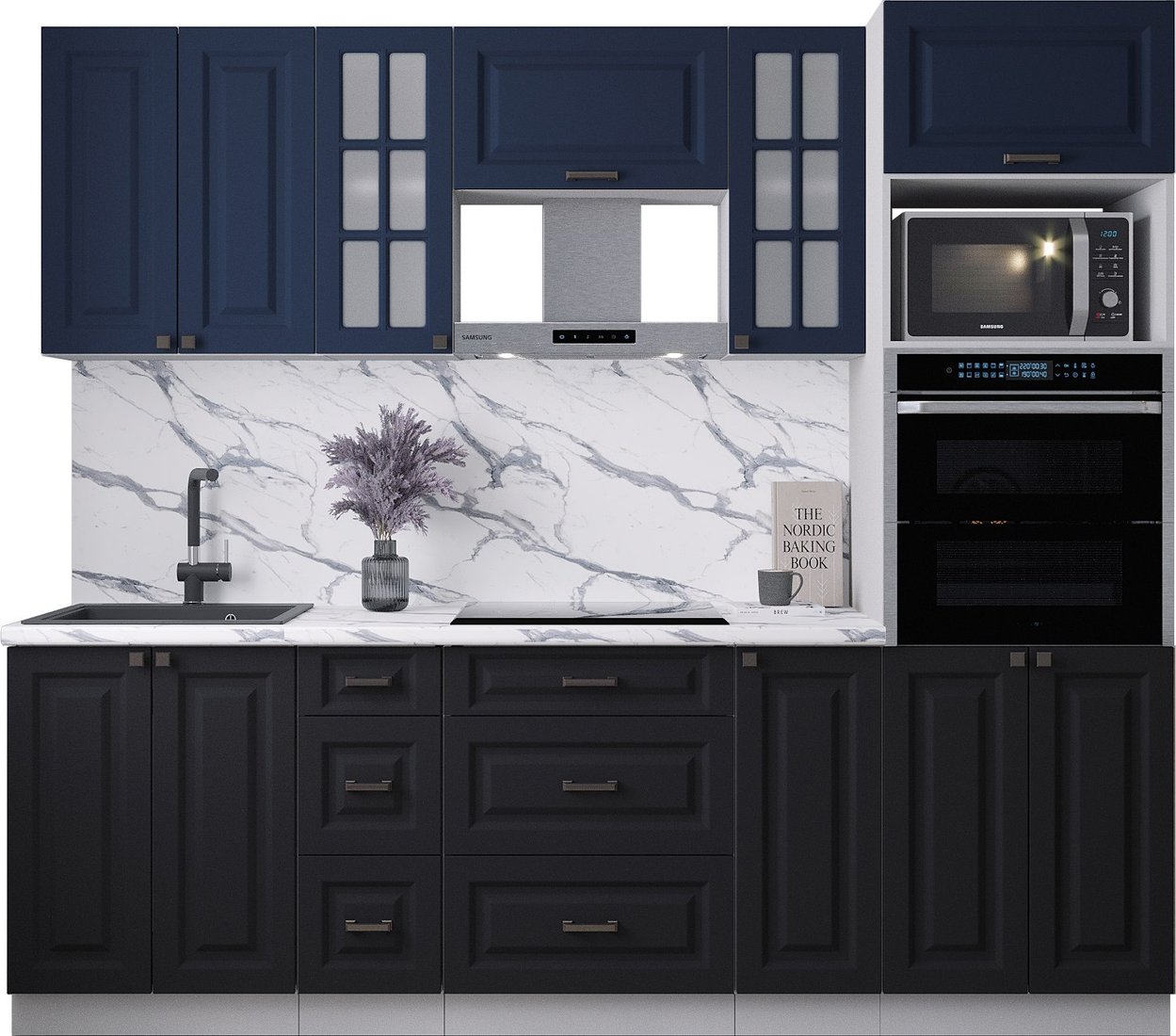 

Готовая кухня Интерлиния Мила Деко 2.4 (черный/индиго/белый гранит)