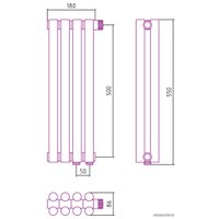 Стальной трубчатый радиатор Сунержа Эстет-11 EU50 500х180 4 секции (шампань)
