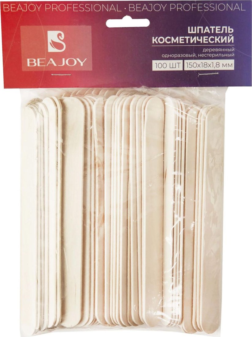 

Шпатель деревянный Beajoy Косметический нестерильный 150x18x1.8мм (100 шт)