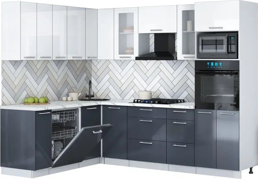 

Готовая кухня Интерлиния Мила Gloss 1.896х2.58 (асфальт глянец/белый глянец/белый гранит)