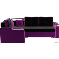 Угловой диван Лига диванов Комфорт 27927 (левый, микровельвет, черный/фиолетовый)